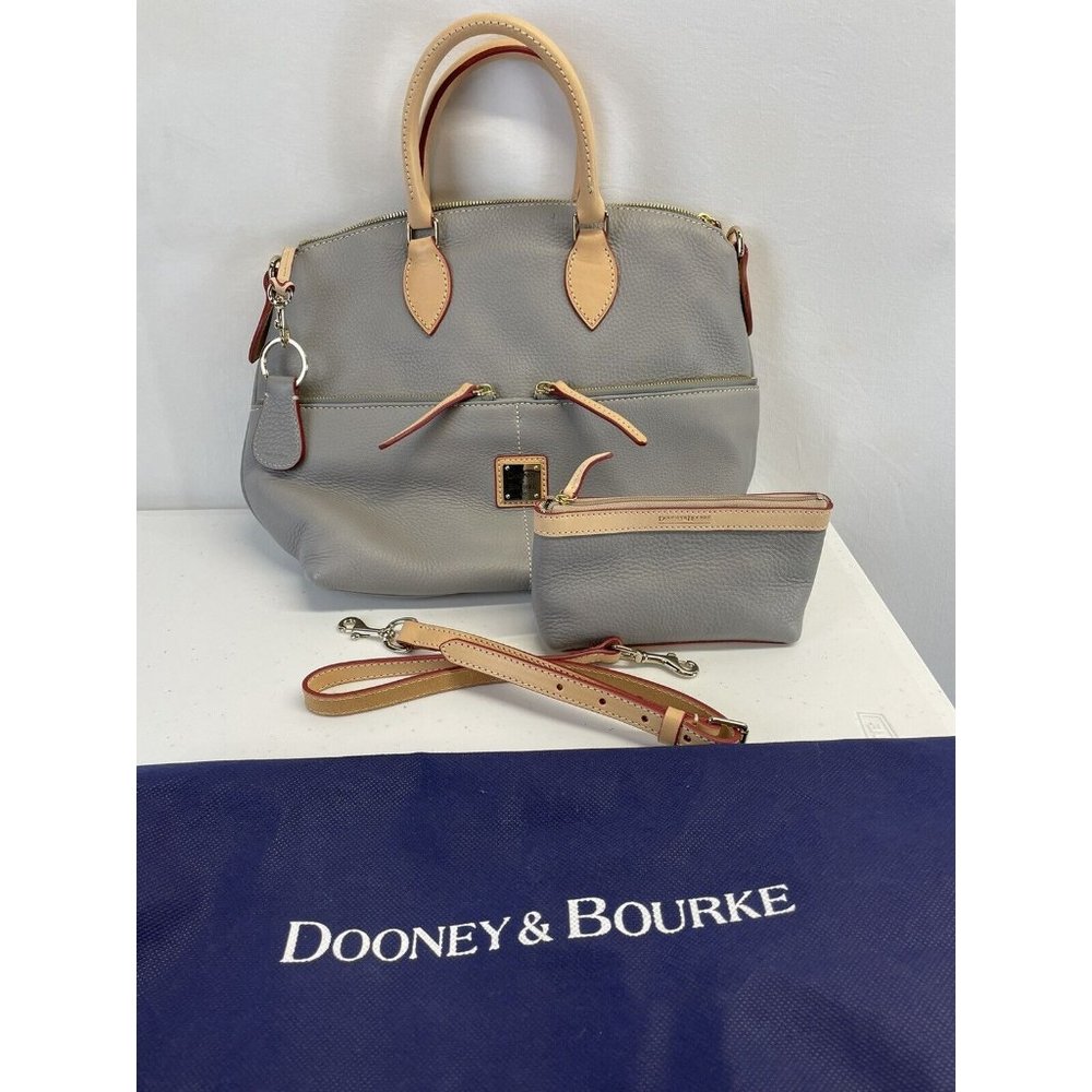 Dooney & Bourke Gray Leather Satchel with Tan Trim